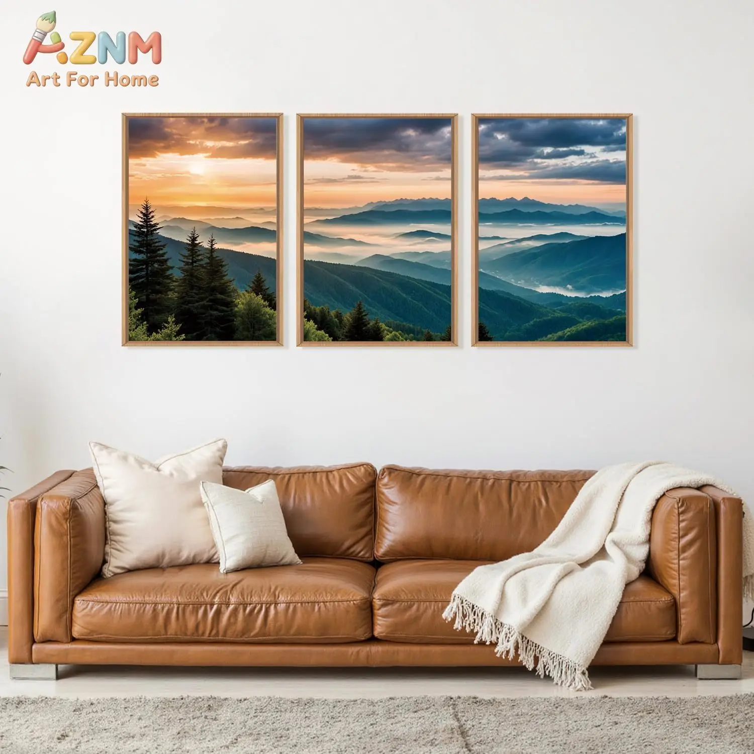 3PCS Mountain Sunset Forest Landscape Canvas Prints Misty Valley Nature Wall Art Posters for Living Room Bedroom Home Decor