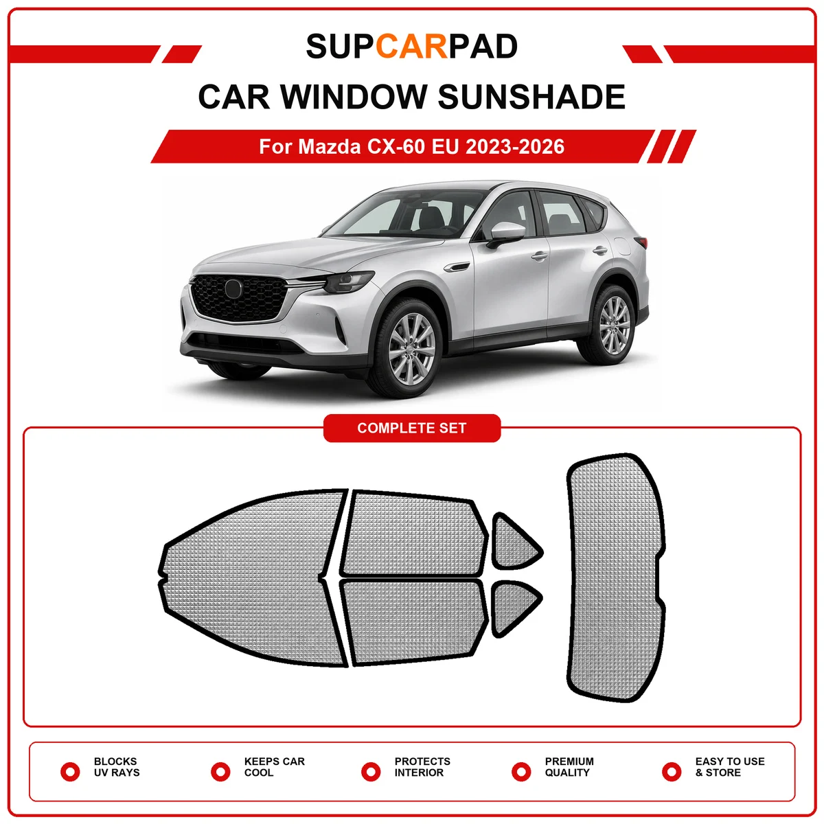 For Mazda CX-60 EU 2023-2026 Pre‑Cut Auto Window Sunshade Anti‑UV Car Sun Visor Protector