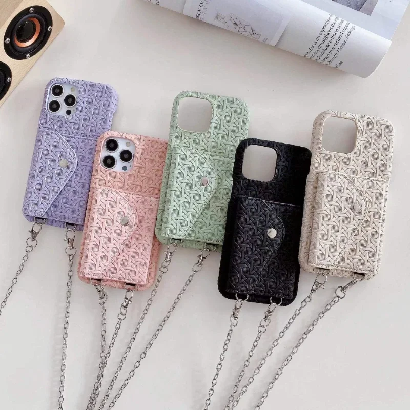 

The New Model Is Suitable for iPhone 15 Phone Case 14promax Woven Pattern Zipper Card Bag 12 13pro Crossbody 11 Protection Cover