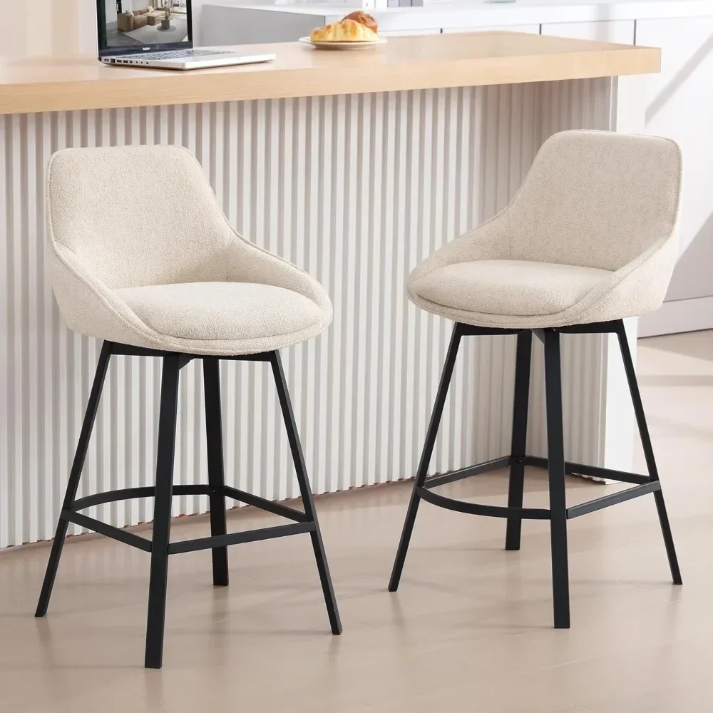 

26'' Swivel Bar Stools Set of 2, Modern Counter Height Barstools with Backs, Upholstered Linen Fabric Stools for Kitchen Island