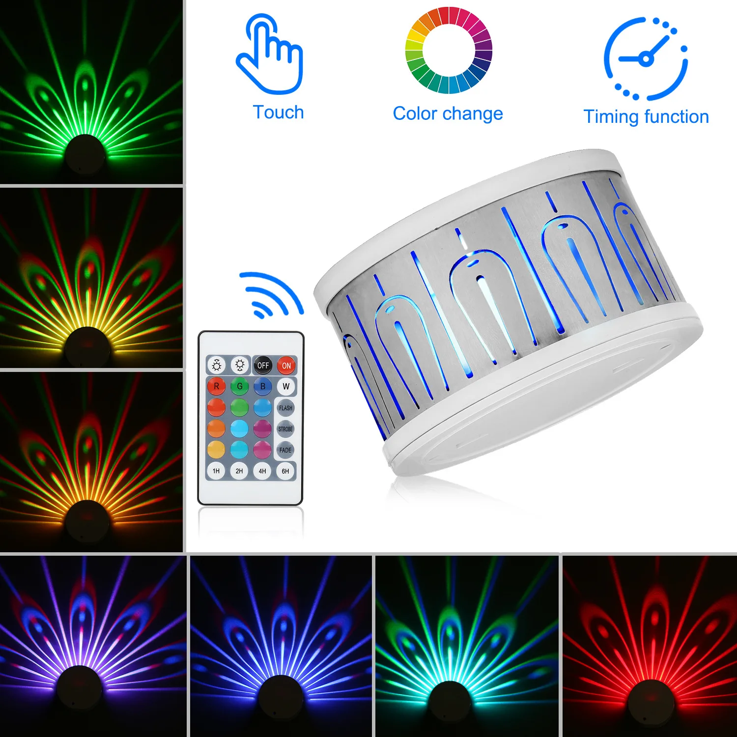 Colourful Peacock Projection Wall Lamp Touch Remote Control Night Light Hotel Bedroom Decorative Bedside Lighting Modern Style