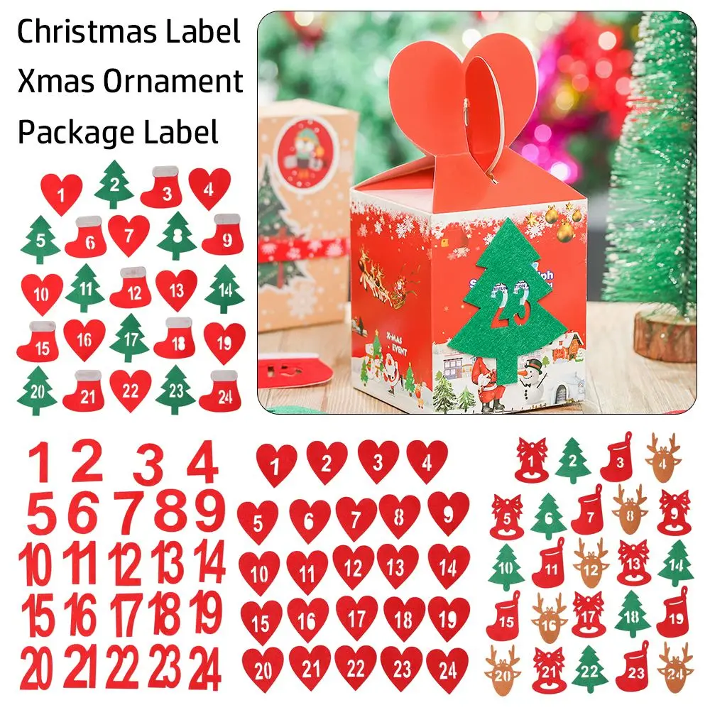 Cookie Candy Tag Package Label Countdown Biscuit Package Christmas Label Gift Felt Sticker Advent Calendar Number Xmas Ornament