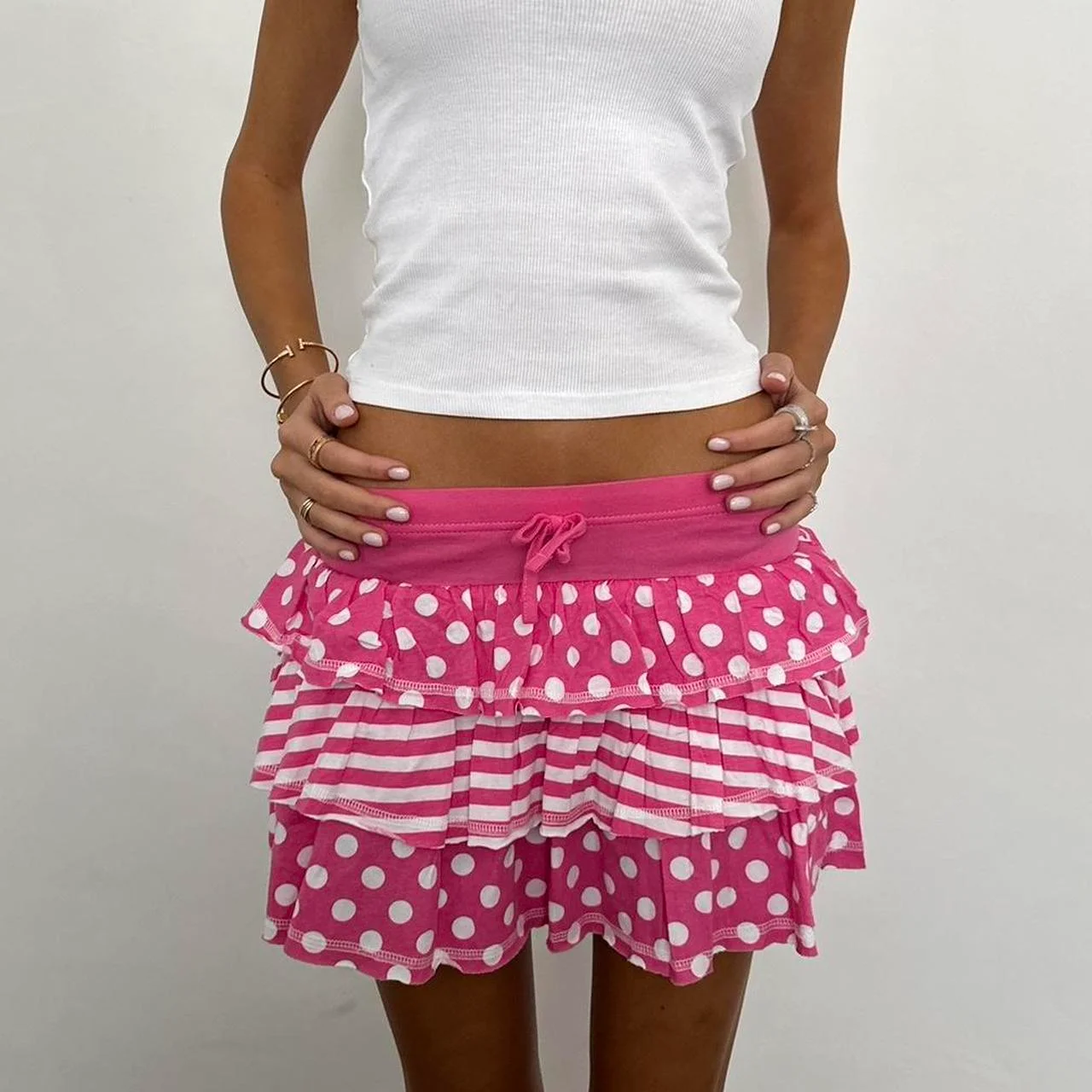 

New Korean Fashion Polka Dot Printed Mini Sexy Skirts Women Summer Chic Double Layers Outfits Cutecore Cake Skirt S M L