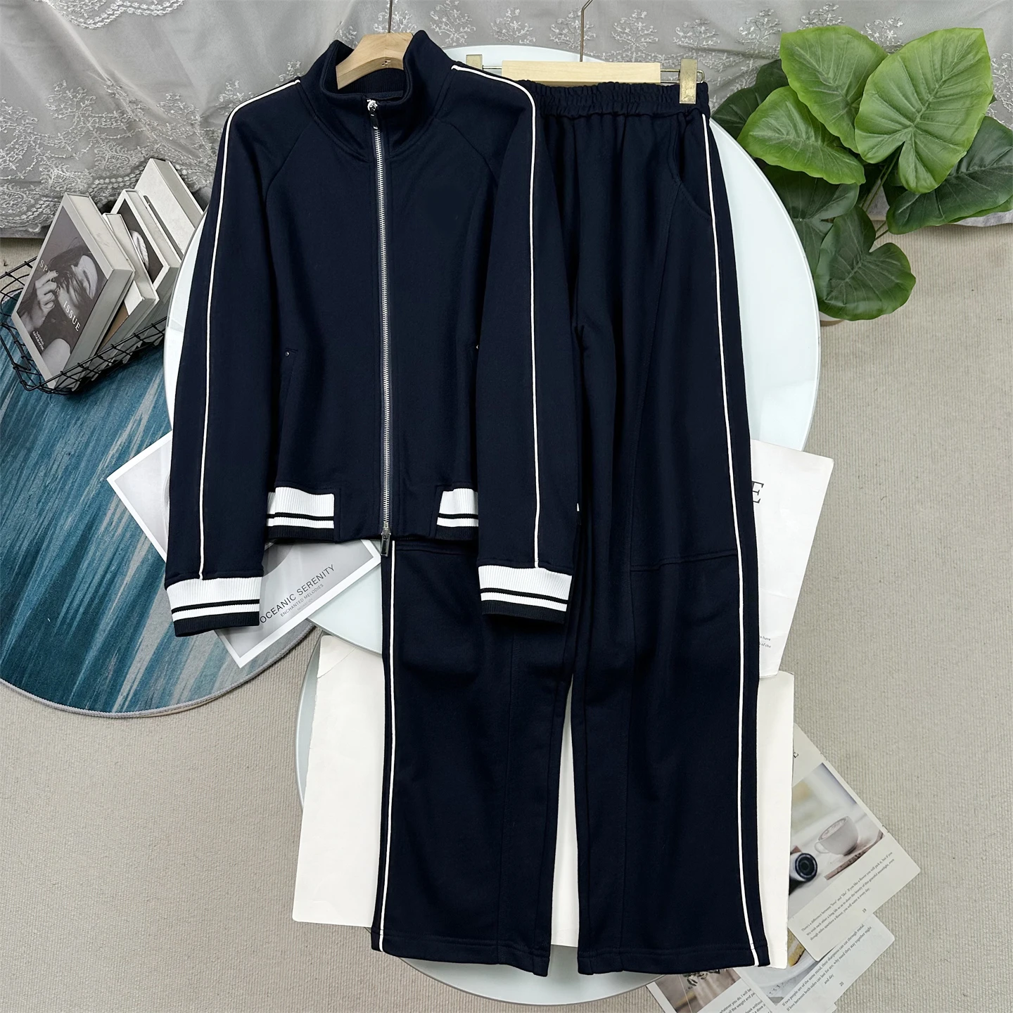 Spring 2026 Fashion Sporty Baseball Jacket High Collar Color Block Casual Loose Fit Pants Women's Short Outerwear Zipper Closure