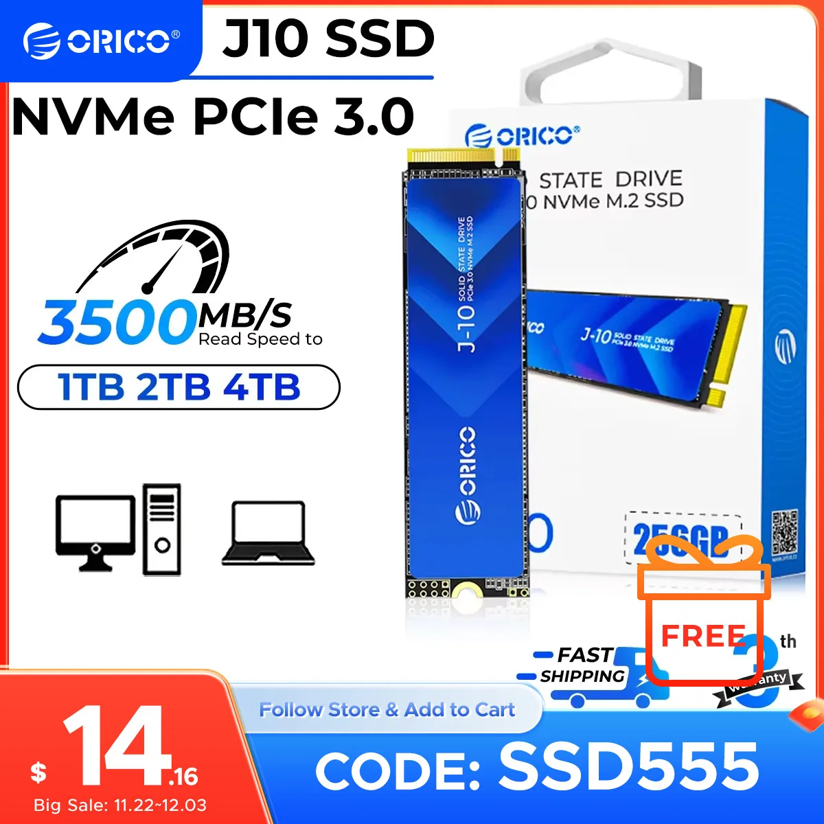 ORICO M.2 NVMe SSD 1TB PCIe3.0 1700MB/s 3500MB/s 2280 PCIe Gen3x4 NVMe Internal Solid State Drive for Laptop/Desktop 3D NAND