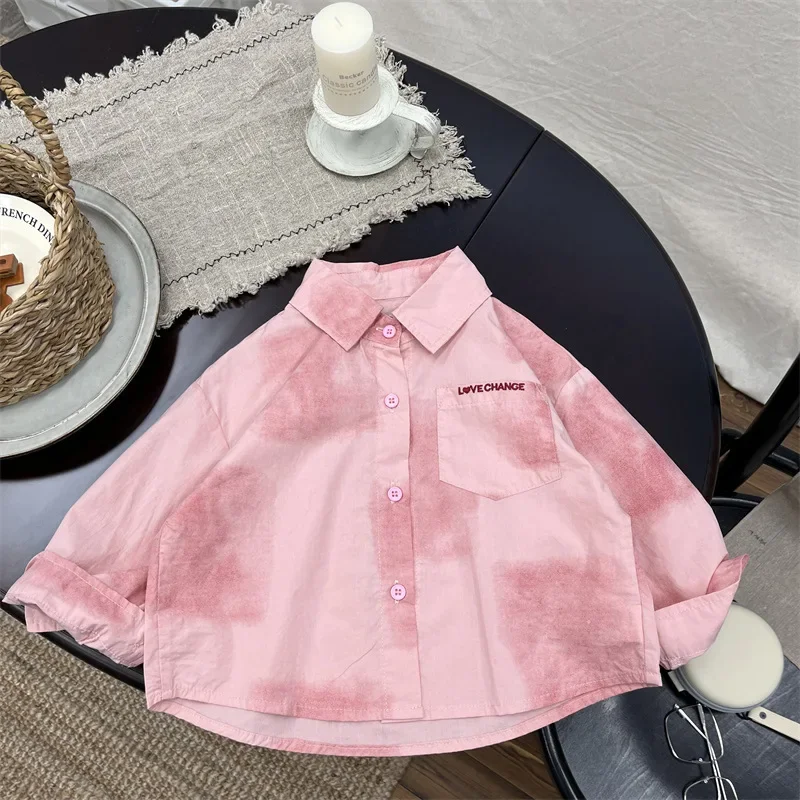 New Autumn Kids Long Sleeve Cotton Shirt Letters Embroidered Boys Turn-down Collar Tops Baby Boys Trendy Shirt