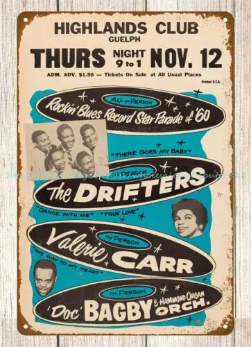 1959 Drifters Highlands Club Concert Poster metal tin sign bathroom wall art