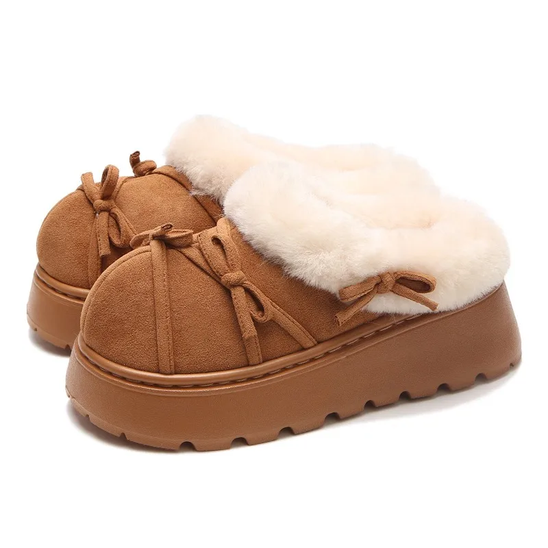 

Women's Furry Slippers Platform Winter Warm Plush Lined House Slippers Anti-Slip Cozy Indoor Outdoor Shoes