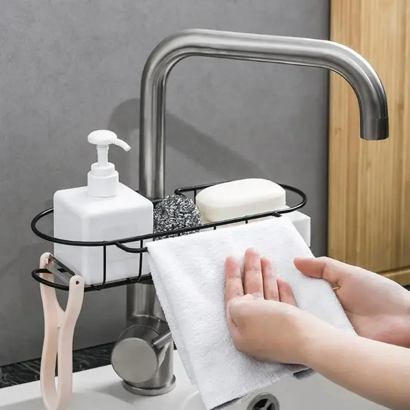 

Stainless Steel Faucet Drain Hanging Rack faucet shelf sponge dish cloth finishing rack Bathroom Kitchen Sponge Organizer