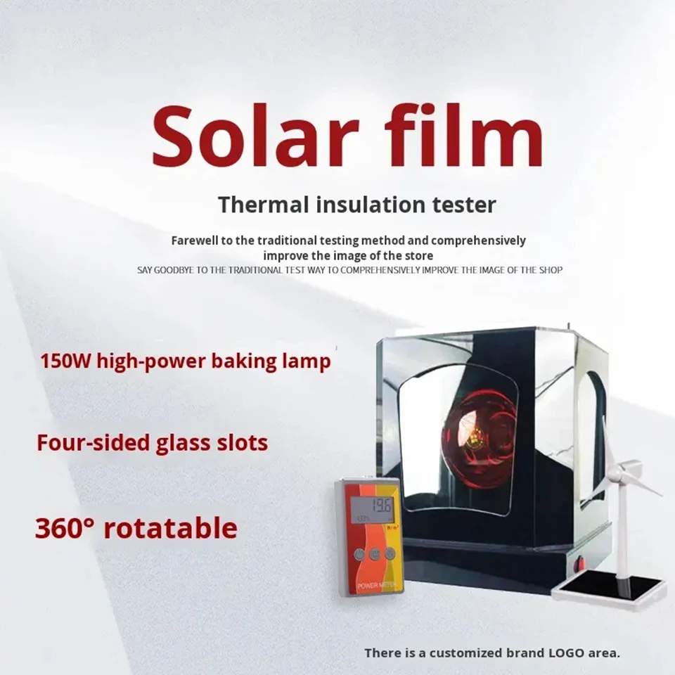 Heat Rejection Test Machine for Car Window Tint Film, 4-Sided Rotating IR Heat Lamp Display Stand with 4 Test Glass Panels AFD-3