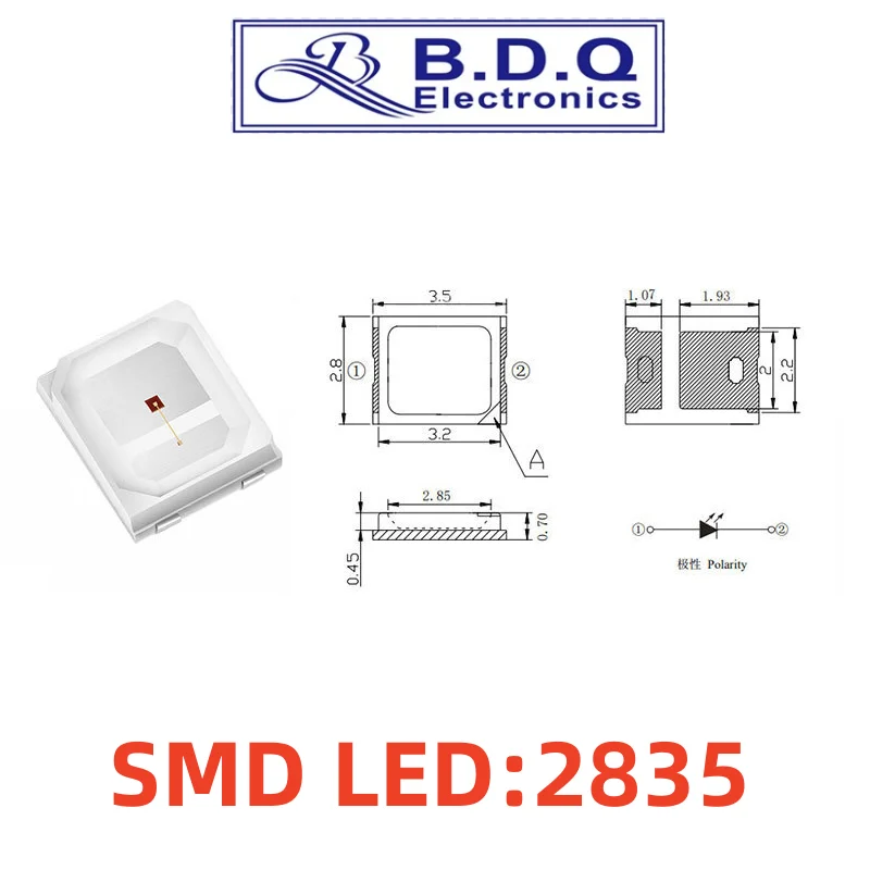 100 Buah SMD LED 2835 1W Amber 1400-1600K Manik-manik Lampu LED Ukuran 2835 Dioda Pemancar Cahaya Kualitas Terang Tinggi