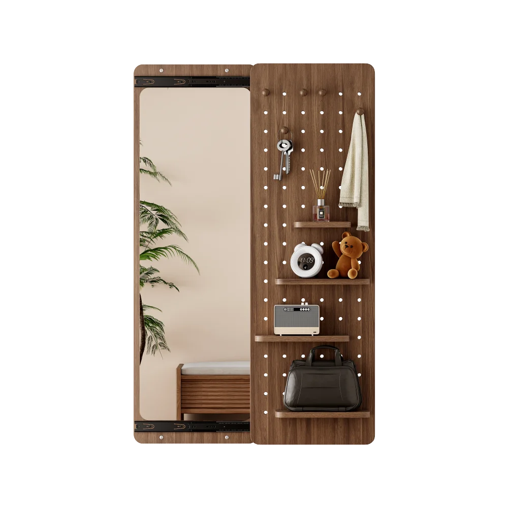 

47.6 x 15.7 inch multi-functional design panel wall-mounted full-length mirror, space-saving, can be pushed and pulled. Suitable for bedroom/living room/entrance (walnut )