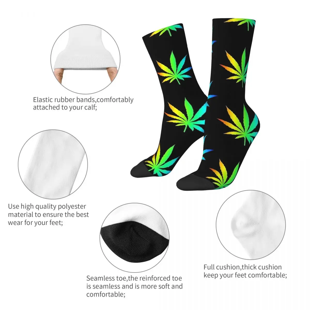 Rainbow Leaf Socks Fashion Stockings Men's Quality Running Socks Winter Custom Anti Skid Socks