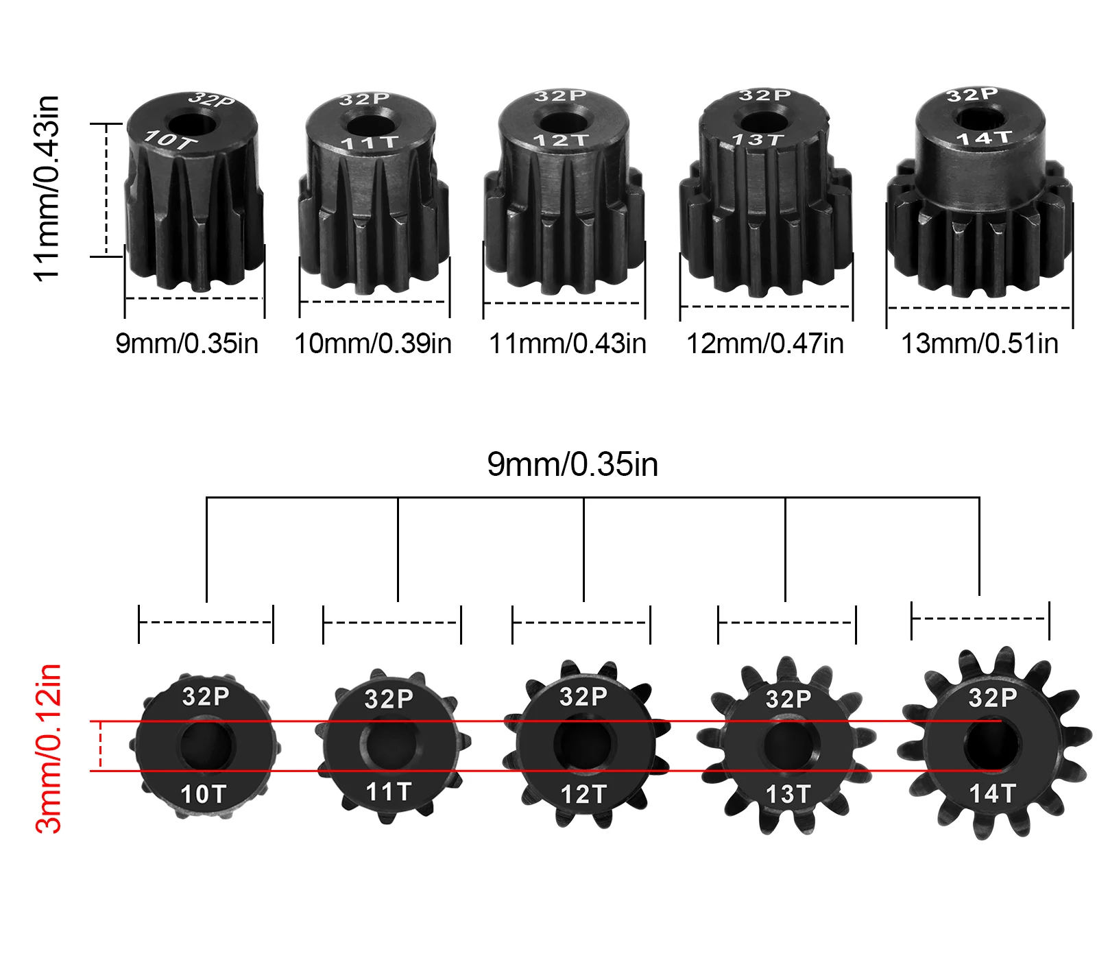 5 قطعة الصلب تصلب 32P ترس 10T 11T 12T 13T 14T 3.175 مللي متر رمح ل Traxxas Arrma HSP HPI محوري تاميا Losi 1/10 RC سيارة