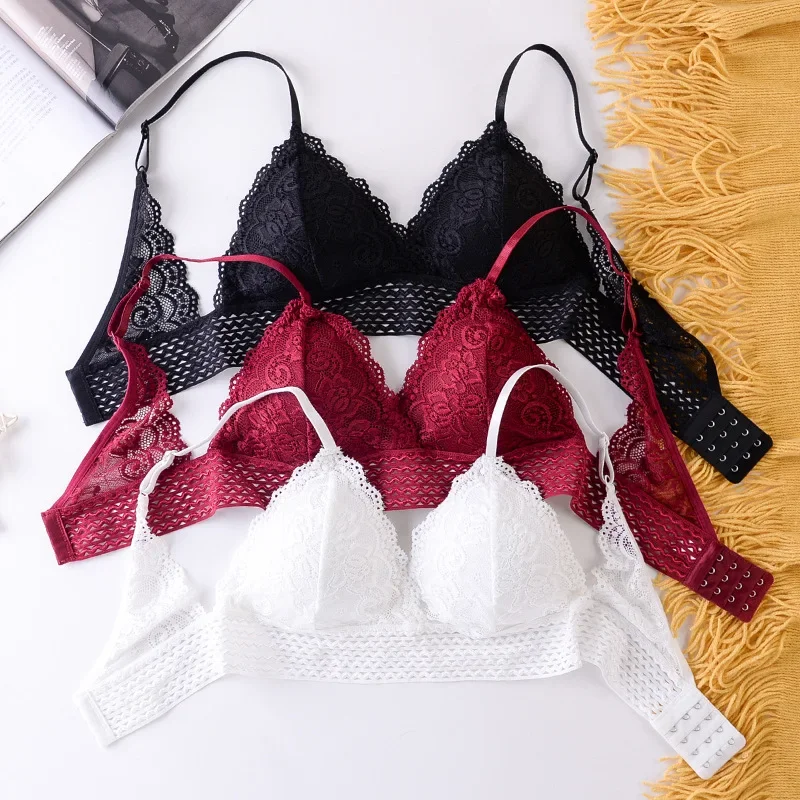 French Lace Bra Sexy Deep V Triangle Cup Seamless Wireless Bra Lingerie Thin Underwear Soft Push Up Bras Women Girls Bralette