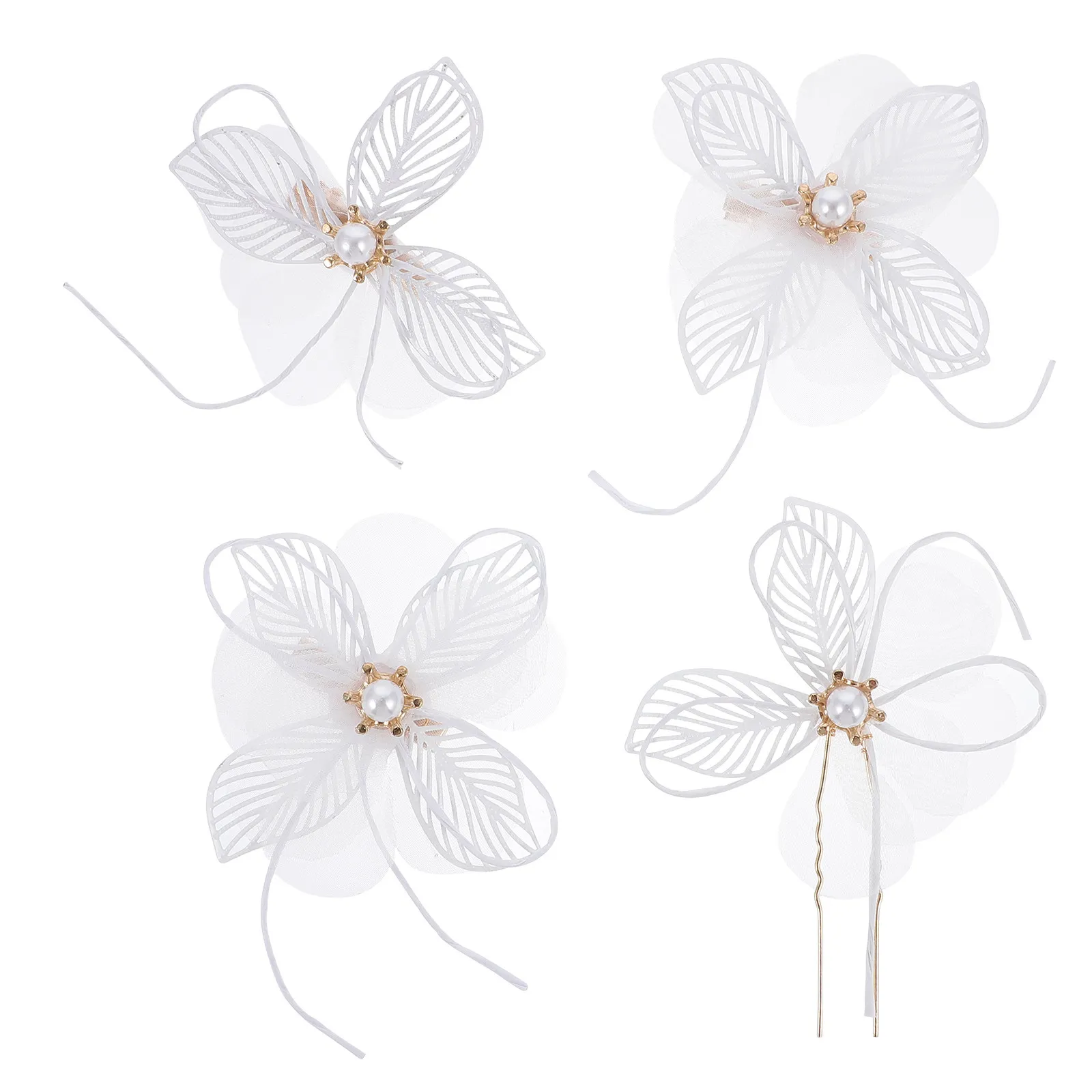 1Set Flower Hairpin White Pearl Hair Clamp Wedding Bride Elegant Ladies Hair Accessories Women Hairpin Bride Headdress