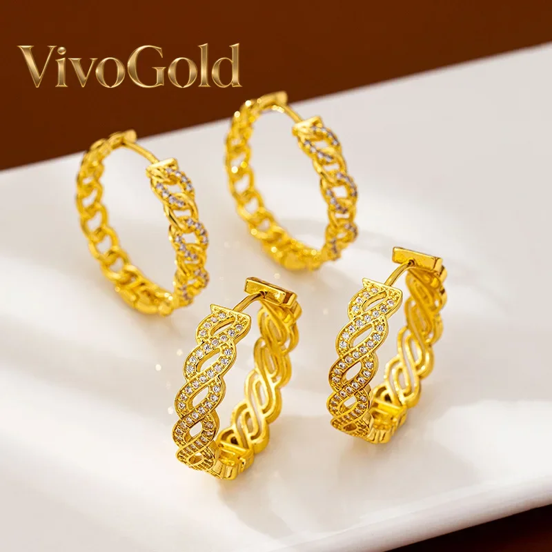 

VivoGoldLuxury 24K 9999 Pure Gold real gold Women's Pierced Diamond Geometric Twist Earrings Earrings