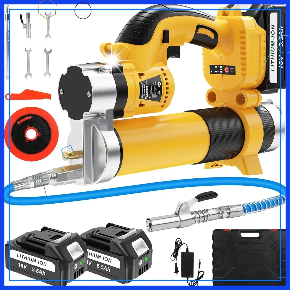 

Cordless Electric Grease Gun Kit, 12000PSI, 3-Speed, 2x 5500mAh Batteries, LED Light, 19.7" Hose