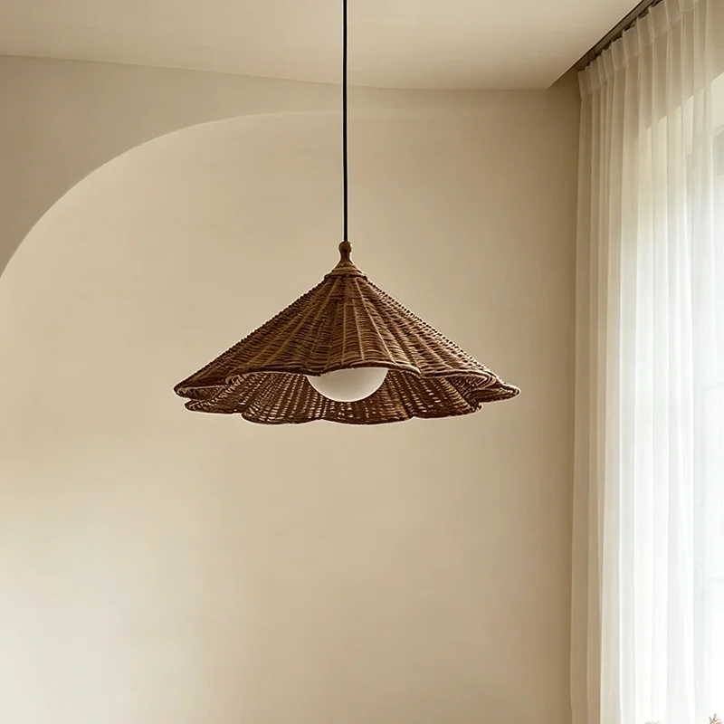 Japanese Wabi Sabi Retro Rattan Pendant Light Restaurant Living Room Home Decor Bedroom Hanging Chandelier Design Handmade Lamp