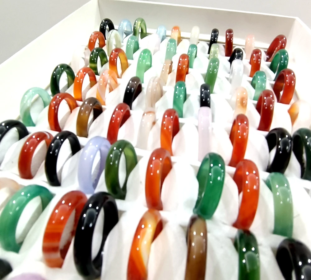 Großhandel 20 Stück verschiedene breite Achatstein bunte Ringe Mann Frauen Schmuck – Detail 4