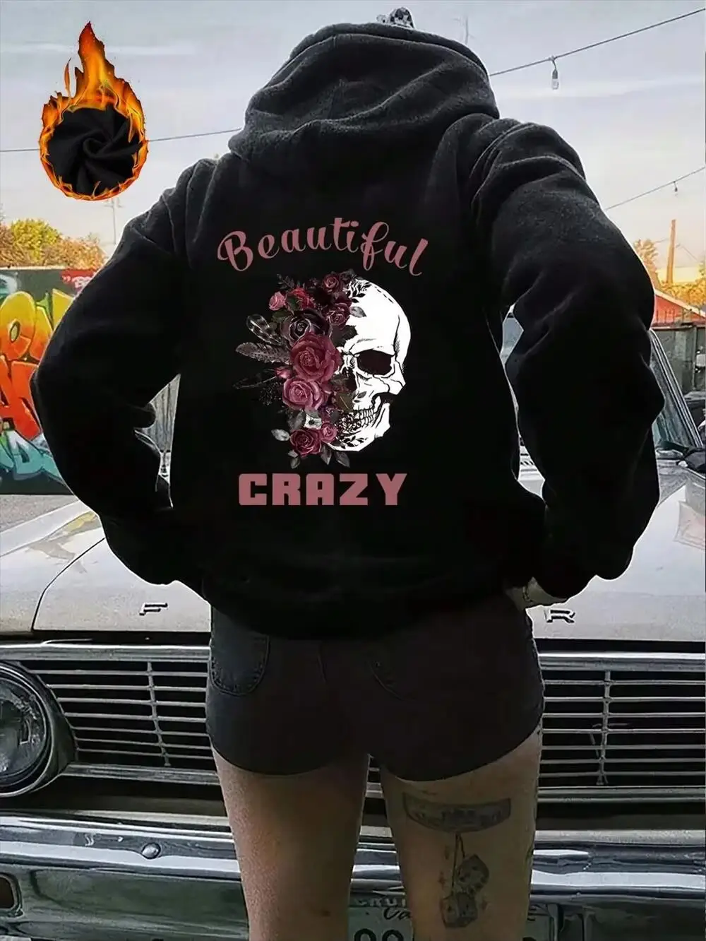 Beautiful Crazy Skull Print Plus Size Hoodie Street Ladies Fashion Fleece Sweatshirt Casual Winter Pullover Unisex Top