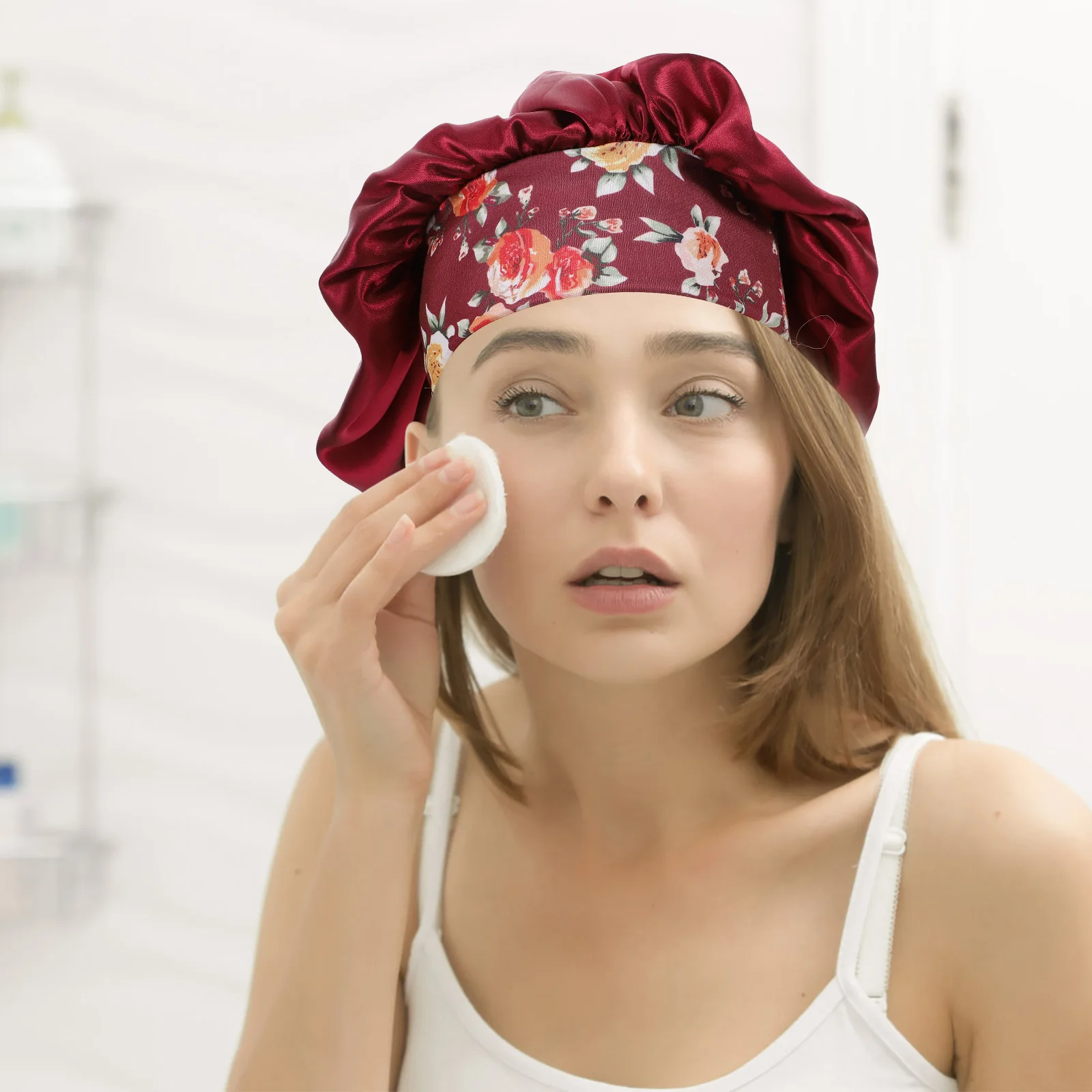 

3Pcs Premium Satin Polyester Sleep Hats Round Elastic Bonnet for Ladies Girls Hair Protection Sleep Caps for Women