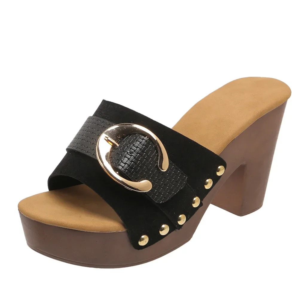 Summer Women Sandals Square High Heels Women Platform Casual Rivet Pumps Peep Toe Female Elegant Ladies Shoes image 6