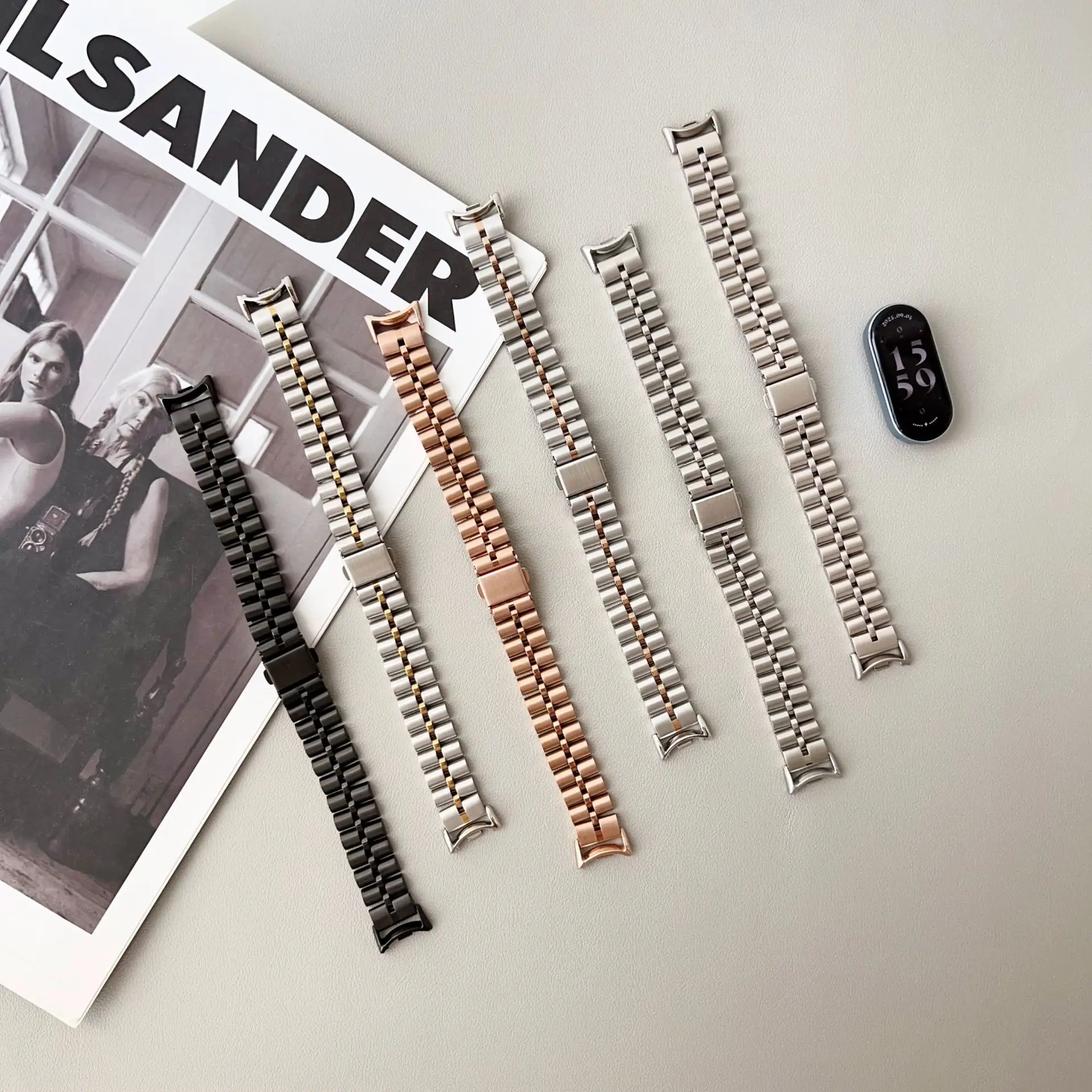 Stainless Steel Bracelet For Mi Band 9 Strap Lady Slim Watchband For Xiaomi Band8 Business Metal Wristband Replaceable Accessory