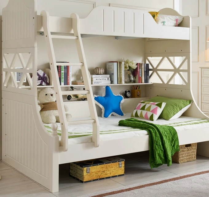 !@Hot Sales American Solid Wood Bunk Bed Kids Bedroom Apartment School Thick Solid Wood Bunk Bed
