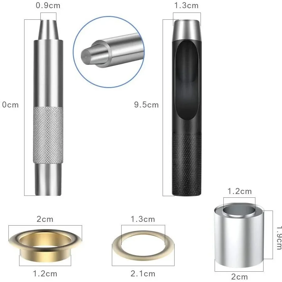 Zestaw narzędzi do przelotek 100 zestawów przelotek oczko 12mm średnica wewnętrzna narzędzie do rzemiosła skórzanego DIY odzież buty zasłony