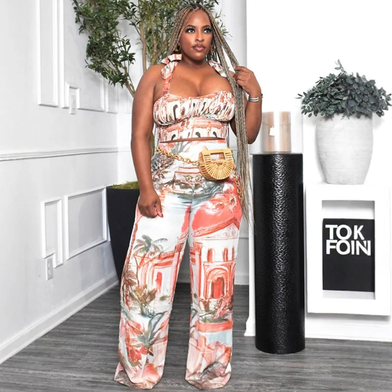 

Doyerl комплект из двух предметов с принтом, женский праздничный наряд, укороченный топ без бретелек на шнуровке и широкие брюки, одинаковые комплекты, ансамбль