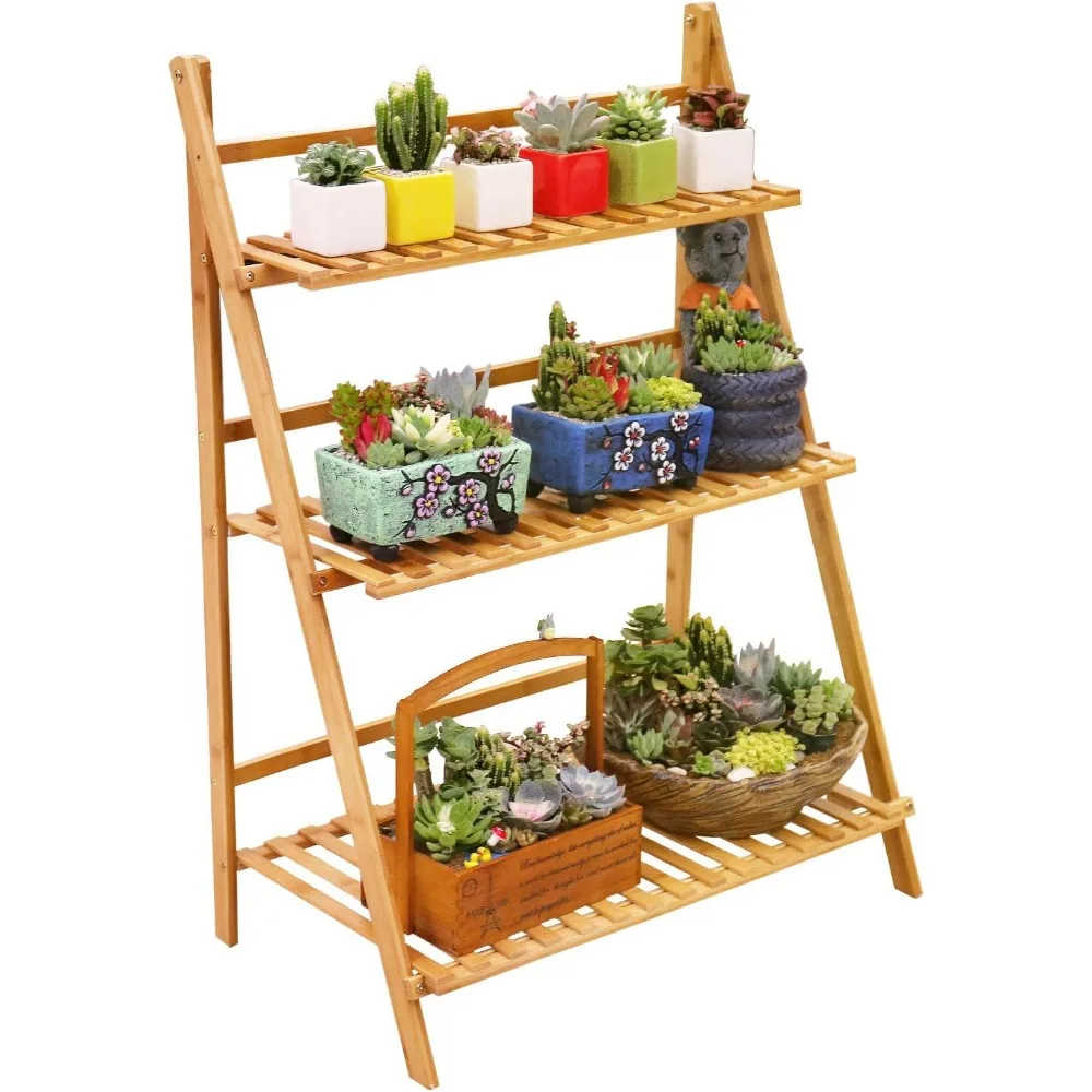 

Ufine Bamboo Ladder Plant Stand 3 Tier Foldable Flower Pot Display Shelf Rack for Indoor Outdoor Home Patio Lawn Garden Balcony