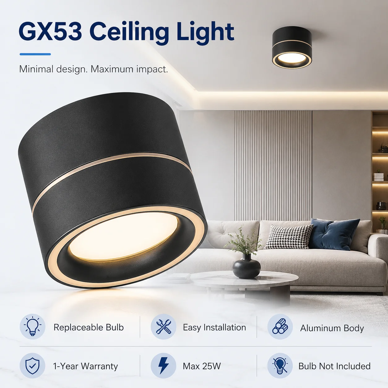 LED Surface Mounted Downlight GX53 Base Lamp for Ceiling LED Spot Lights for Bedroom Living Room Ceiling Fixtures Lighting Decor