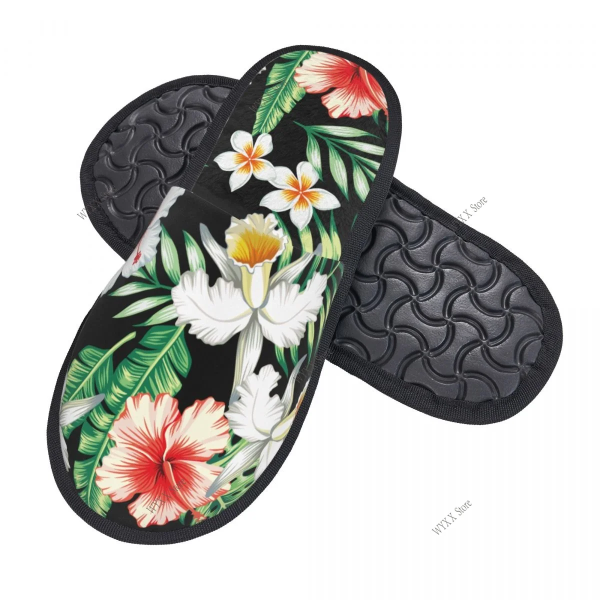 Hawaiian Floral Flower Slipper For Women Men Fluffy Winter Warm Slippers Indoor Slippers