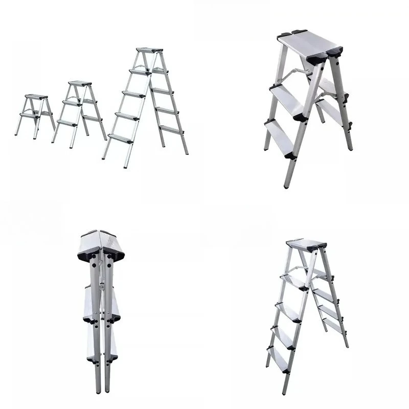 Foldable Aluminum Step Ladder Multi Purpose Household Collapsible Metal Staircase Portable Compact Design for Home Use