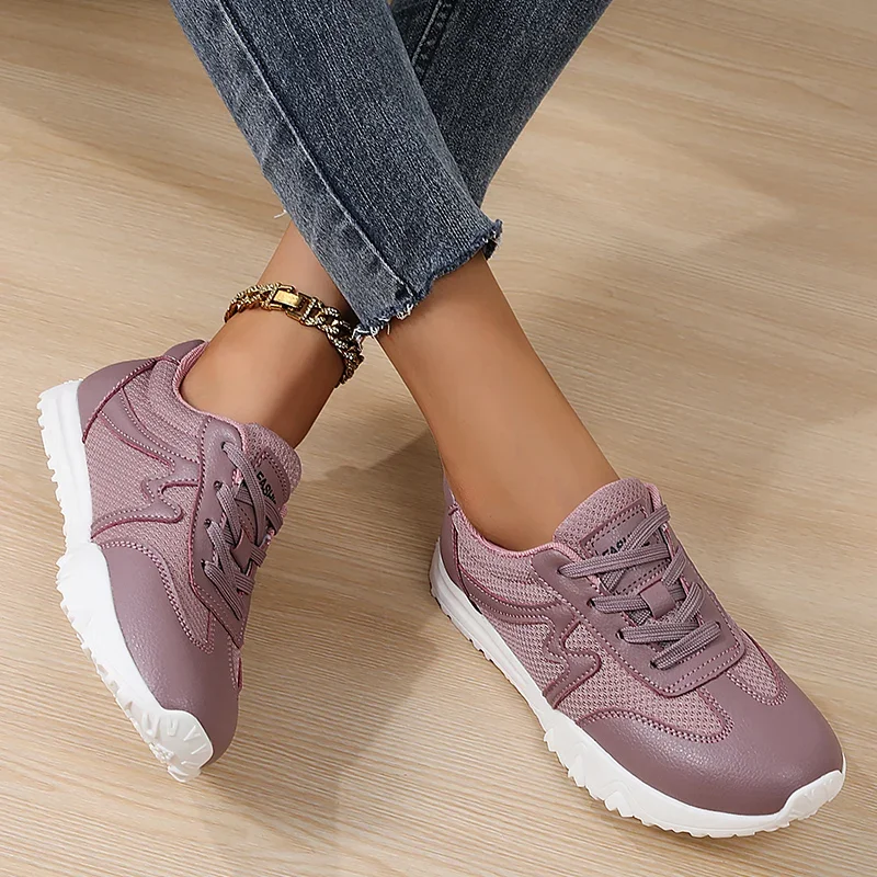 Female Plus Size 41 42 43 Running Sport Shoes Purple Gray Womens Athletic Training Shoes Comfortable City Walking Trainers