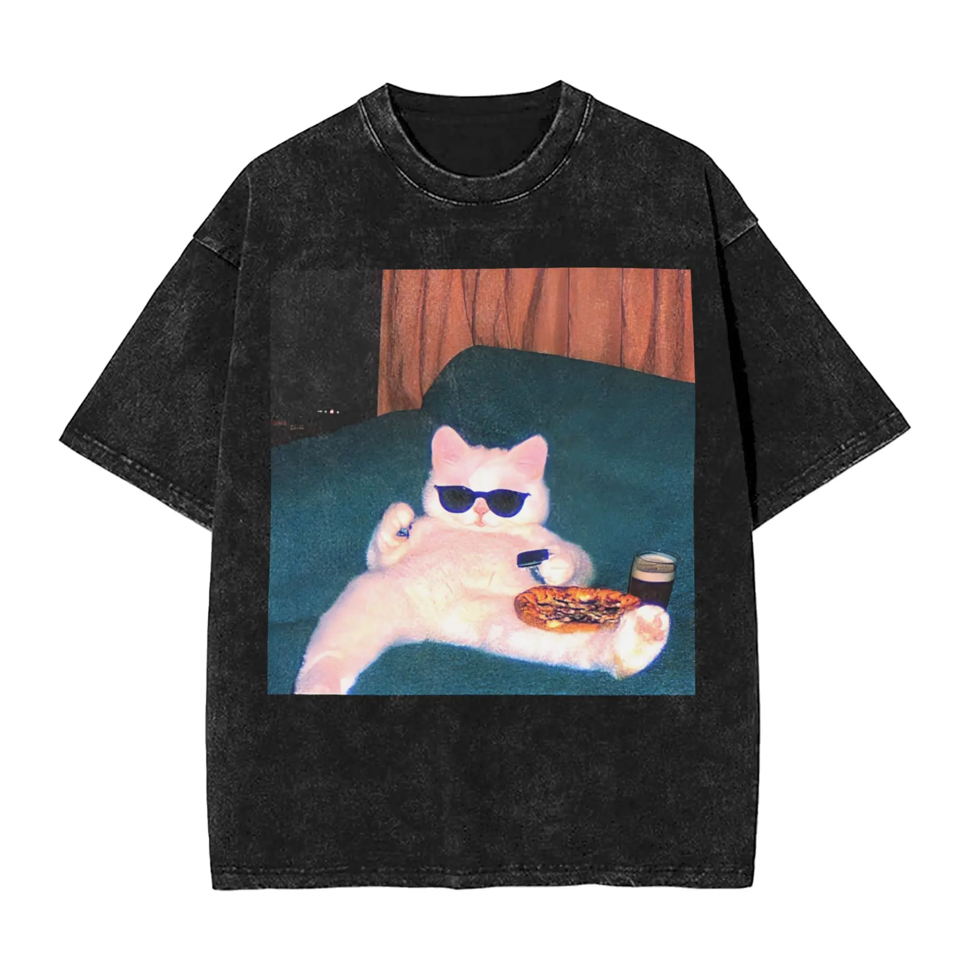 

Забавная футболка с изображением курящего кота и мема, мужские модные футболки из чистого хлопка, футболки с круглым вырезом, топы с короткими рукавами, большой размер