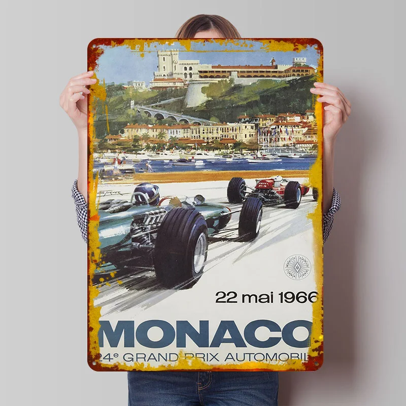 Monaco Grand Prix 1967 Metallposter, individuelle Wandkunst, Retro-Vintage-Blechschilder für Männerhöhle, Schlafzimmerdekoration, Raumdekor für Herren