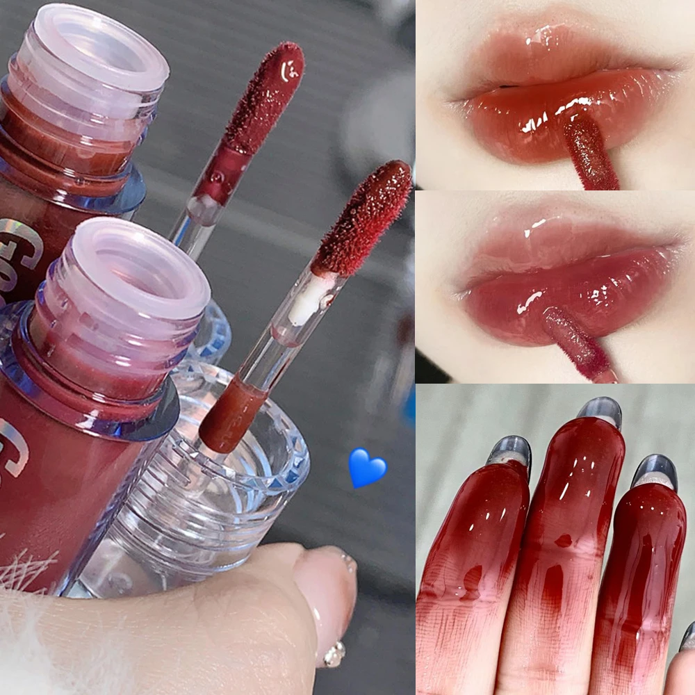 3pcs Water Gloss Lip Gloss Set Nude Brown Waterproof Mirror Glass Tea Red Lipstick Improve Complexion Dazzling Color Lips Glaze