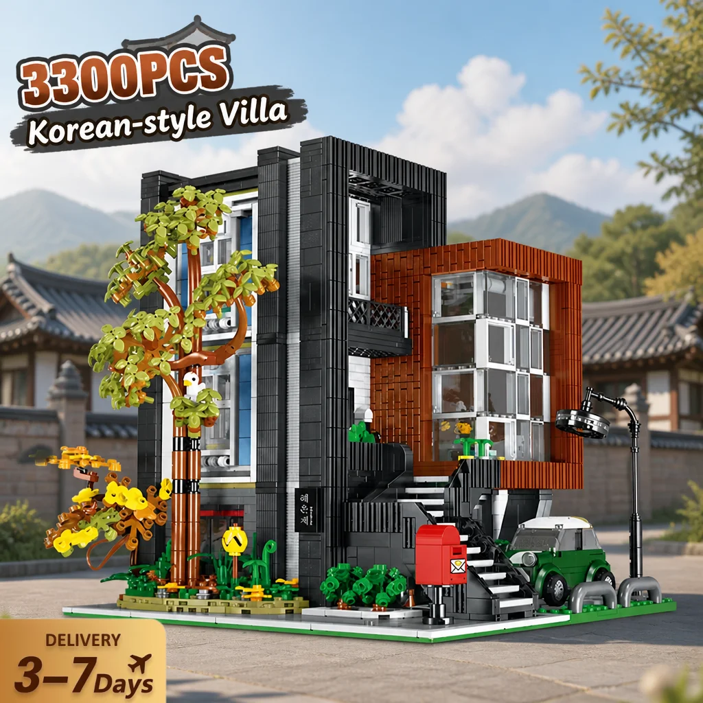 Klemmbausteine Koreanische Villa-Haus-Bausteine Stadtansicht-Apartment-Architektur Modulares Montagemodell Baustein-Set Heimdekoration Kreatives Spielzeug Erwachsenengeschenke 3300 Teile
