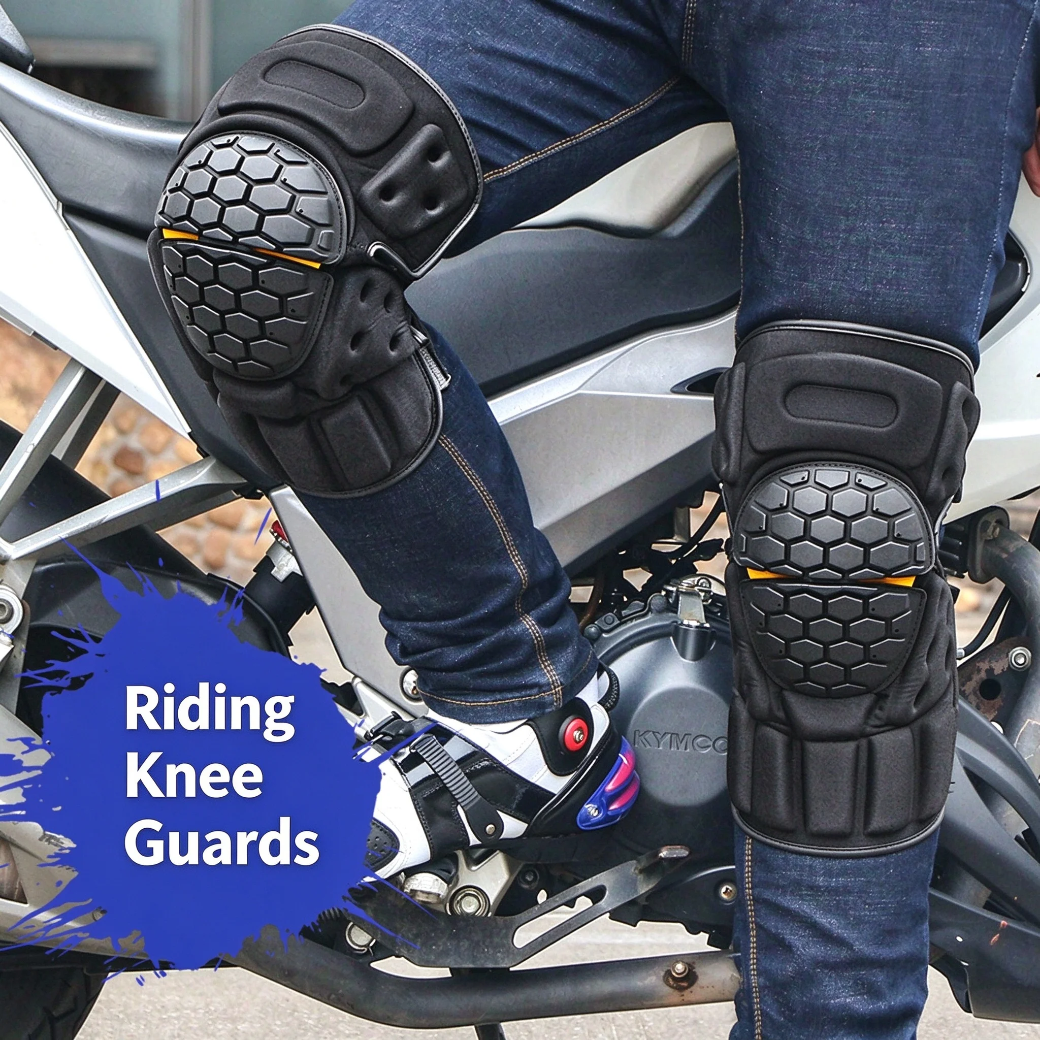 Motorcycle Knee Guards Pads, Hard Shell Anti-Crash Knee Shin Protector with EVA Padding, Adjustable Straps for Motocross Dirt Bi