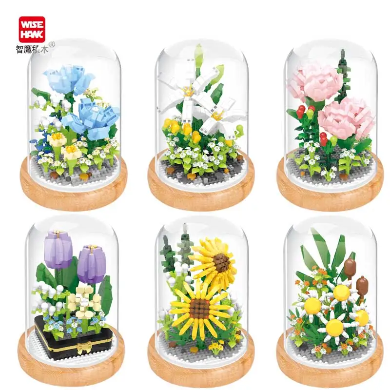 Building Block Flower Plant 3D Model Toy Home Decoration  Potted Chrysanthemum Assembly Brick Girl  Child Gift