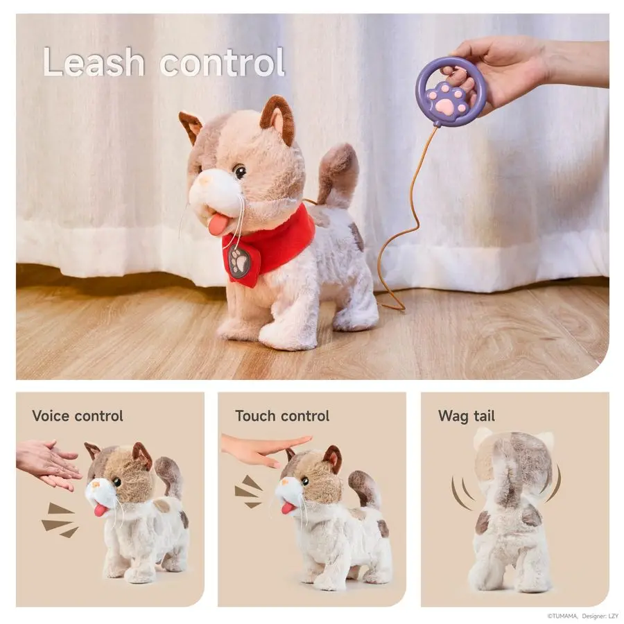 Speelgoedkat voor kinderen, schattig en realistisch Kitty-speelgoed dat wandel, miauwt, tong uit en wags-staart, interactieve elektronische kattenpluche