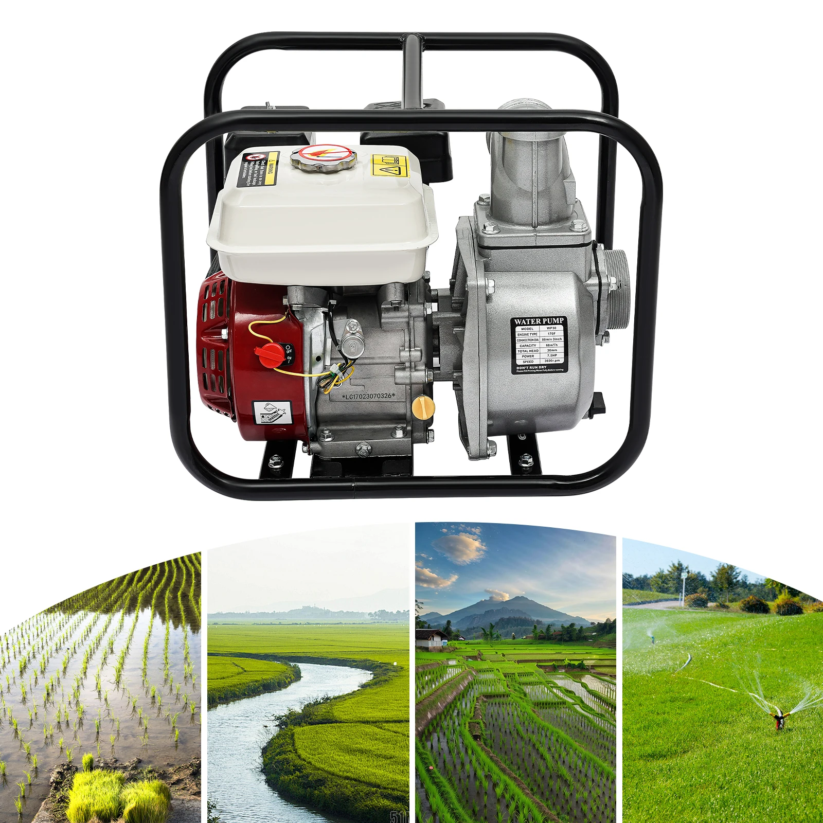 

4 Stroke Gasoline Engine Water Pump, 7.5HP 3-inch Gas Powered Trash Water Transfer Pump, 3600rpm vacuum pump pool pump