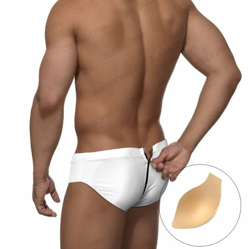 

2023 Sexy Zipper Men's Swim Briefs Beach Pants Surfing Bathing Suit Low-waist Sexy Swimwear Padded Push-up Swimming Swimsuits