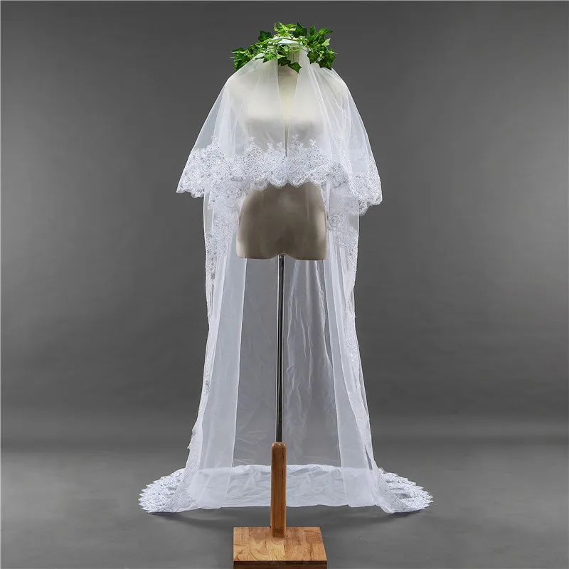 White Ivory 2.5 Meters Lace Edge Bridal Veil Elegant Long Wedding Veil With Comb Lace Fringe Wedding Accessories For Bride