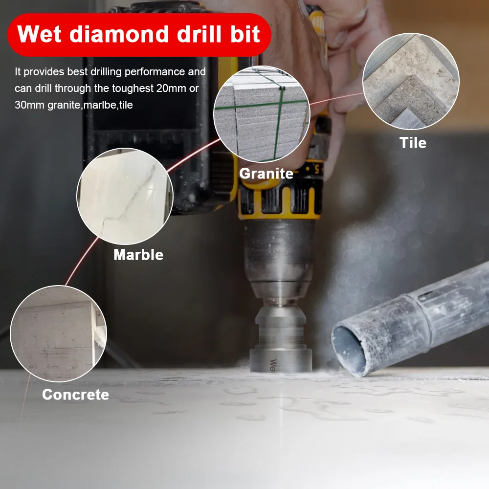 YIJING 35mm Wet Hole Saws Diamond Core Drill Bit With M14 & 1/2 Gas Thread For Porcelain Tile Dekton Granite Marble