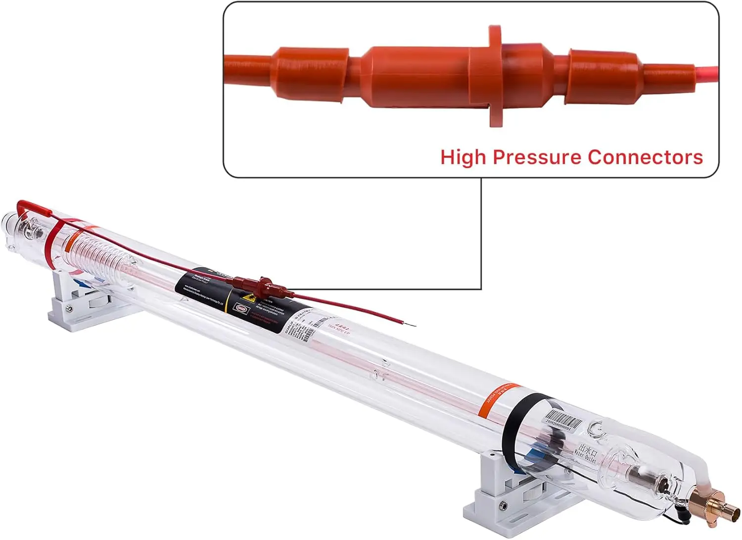 Cloudray 90W Laser Tube 1250mm Dia.80mm,CO2 Tube 90W,100W CO2 Tube,Cable Preconnected with Coating,90 Watt C02