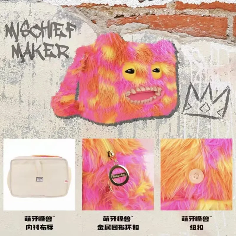 In Stock Original Fuggler Plush Monster Crossbody Bag Rainbow Tie Dye Fluffy Novelty Shoulder Bag For Daily Casual Street Use