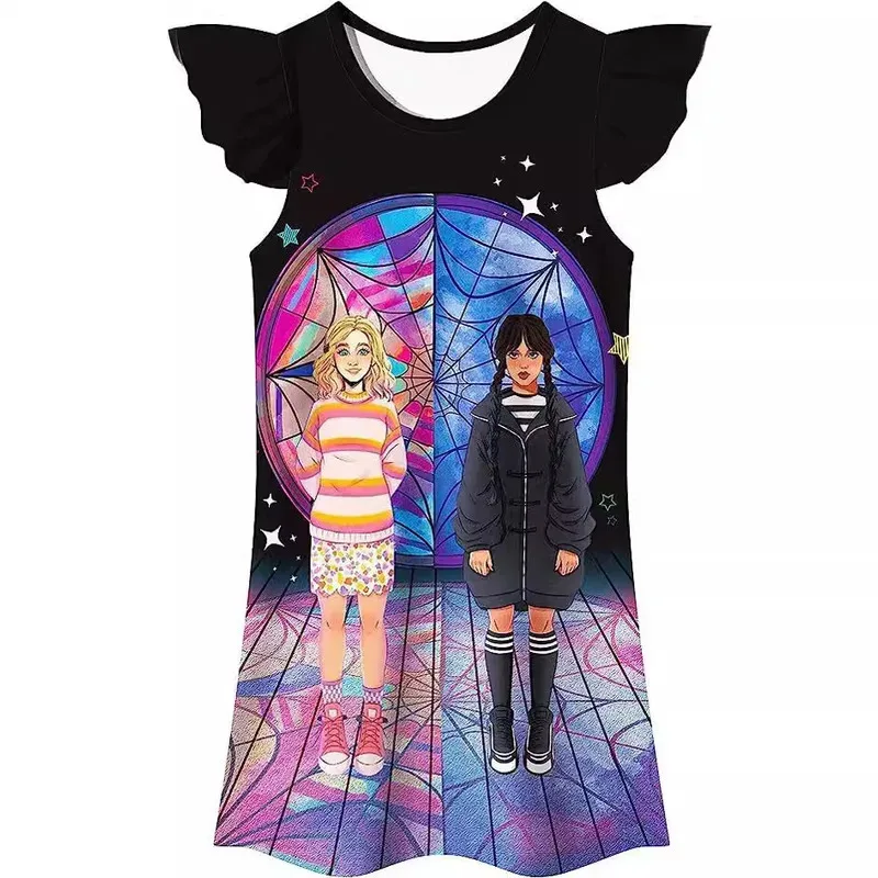 فستان حورية البحر للأميرة الخوخية للفتيات تي شيرت مطبوع عليه رسوم كارتونية للأطفال ملابس أطفال كاجوال فستان كامل لأعياد الميلاد